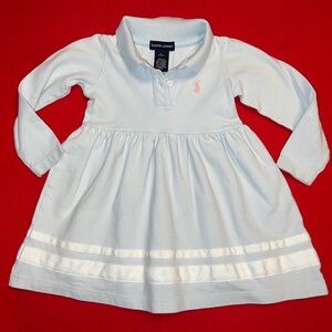 Ralph Lauren Button Collared Blue Polo Dress Baby Girl Pink Pony 18-24 mos.